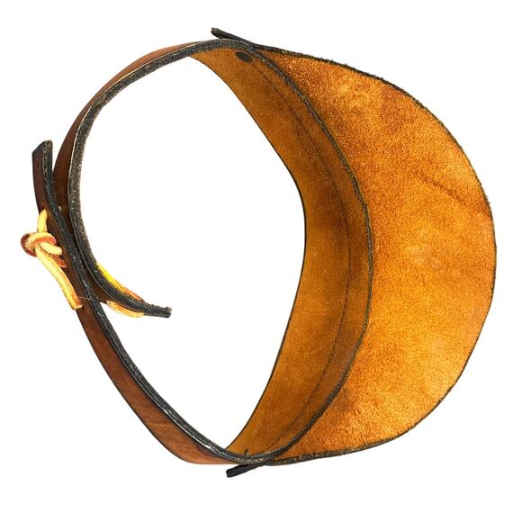 VTG Leather Hand Tooled Floral Sun Visor Brown Boho Hippie 70s Festival Western - Picture 7 of 16